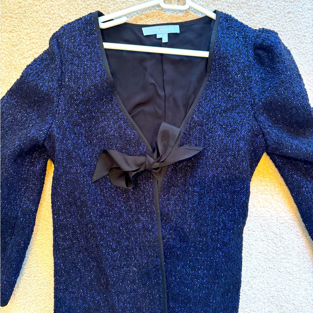 Hill house duster cost with bow. Navy blue tweed with sparkle
